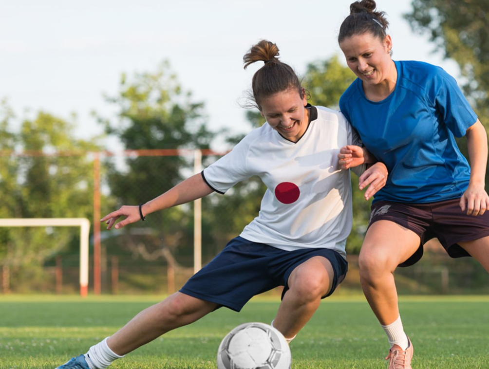 Playing soccer
